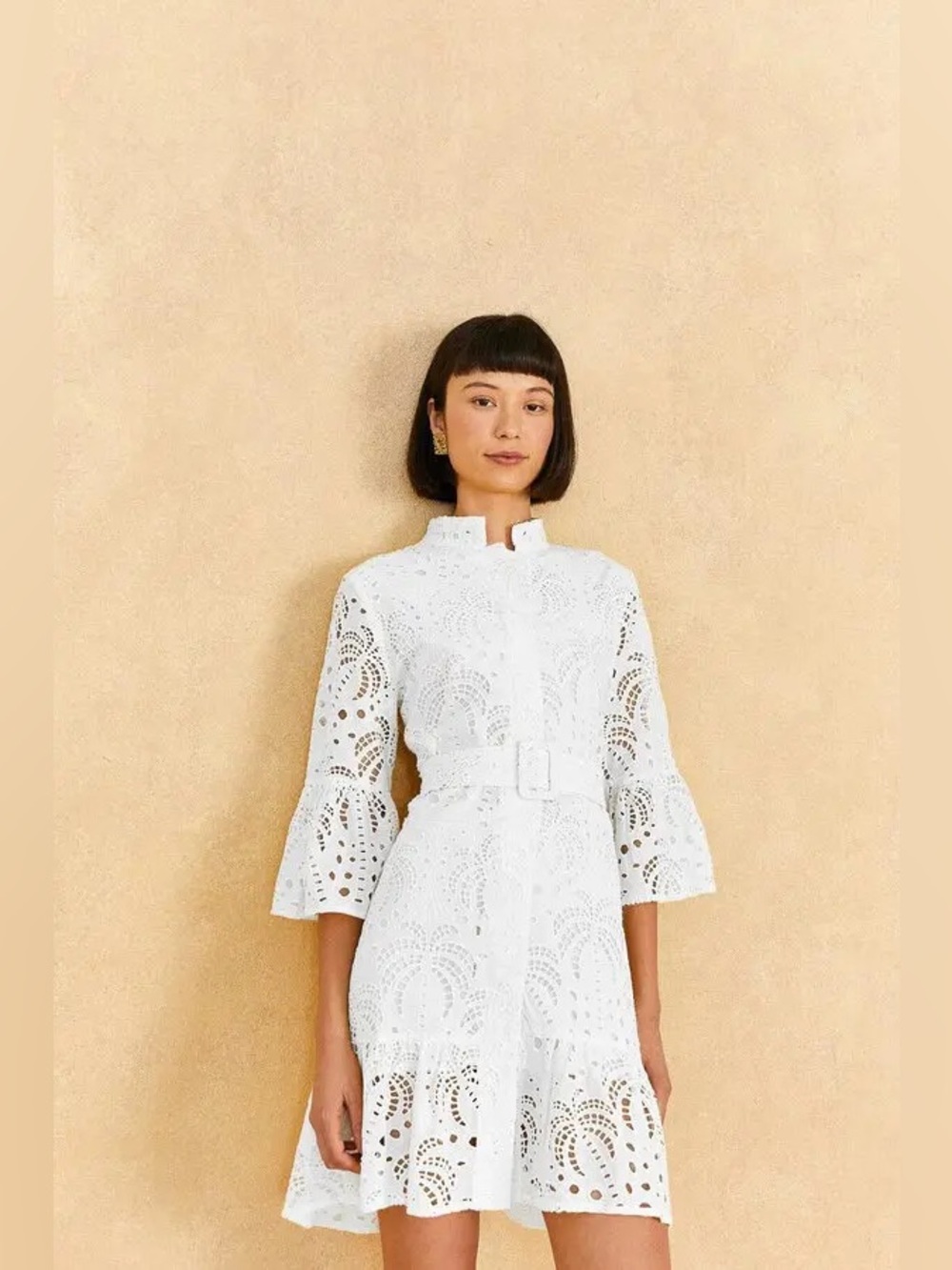 Farm Rio White Eyelet Short Dress